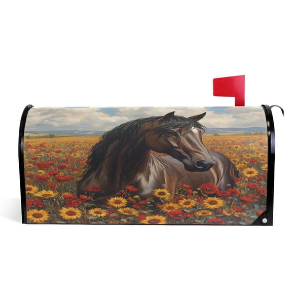 Ryvnso Mailbox Cover Horse in Wild Flower Magnetic Mailbox Wrap Standard Size 21x18 Inch