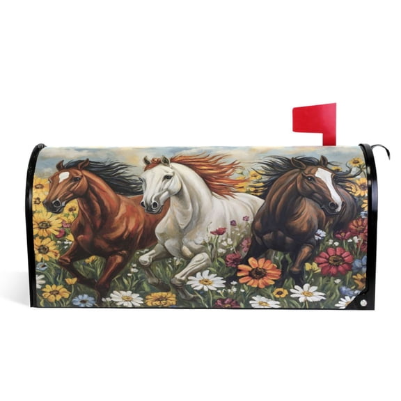 Ryvnso Mailbox Cover Horses Daisy Flower Magnetic Mailbox Wrap Standard Size 21x18 Inch