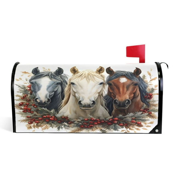 Ryvnso Mailbox Cover Horses Magnetic Mailbox Wrap Standard Size 21x18 Inch