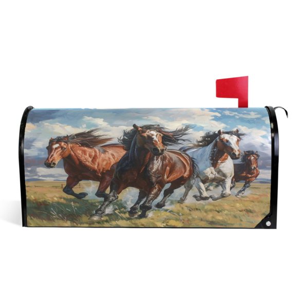 Ryvnso Mailbox Cover Horses Running Magnetic Mailbox Wrap Standard Size 21x18 Inch
