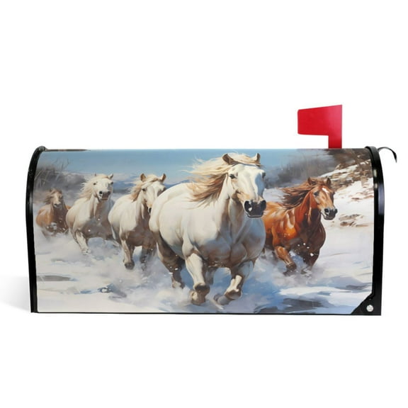 Ryvnso Mailbox Cover Horses in Winter Magnetic Mailbox Wrap Standard Size 21x18 Inch