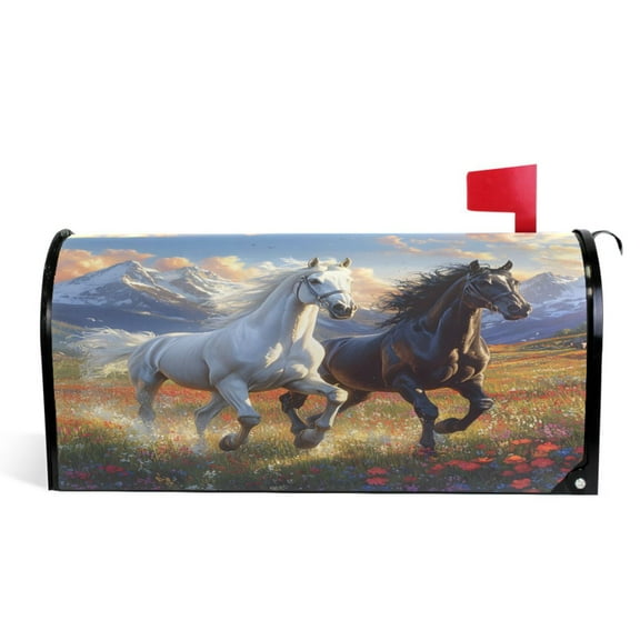 Ryvnso Mailbox Cover Horses on Field Magnetic Mailbox Wrap Standard Size 21x18 Inch