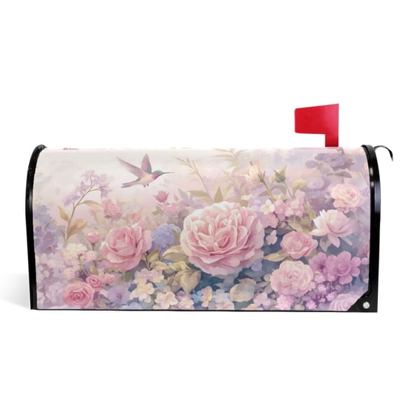 Ryvnso Mailbox Cover Hummingbird Retro Flowers Magnetic Mailbox Wrap Standard Size 21x18 Inch