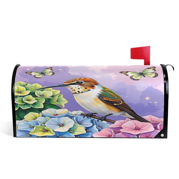 Ryvnso Mailbox Cover Hummingbird and Hydrangea-1 Magnetic Mailbox Wrap Standard Size 21x18 Inch