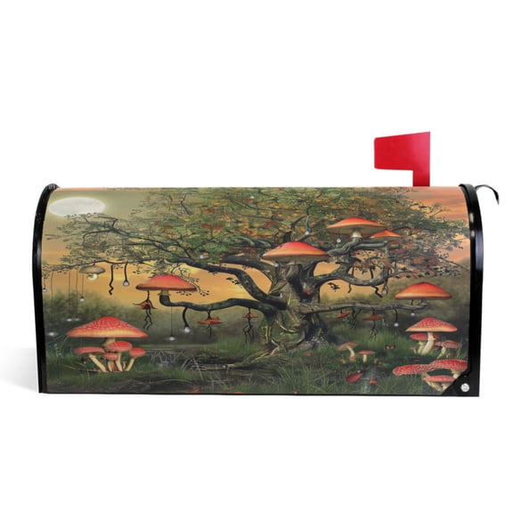 Ryvnso Mailbox Cover Magic Mushroom on Tree Magnetic Mailbox Wrap Standard Size 21x18 Inch