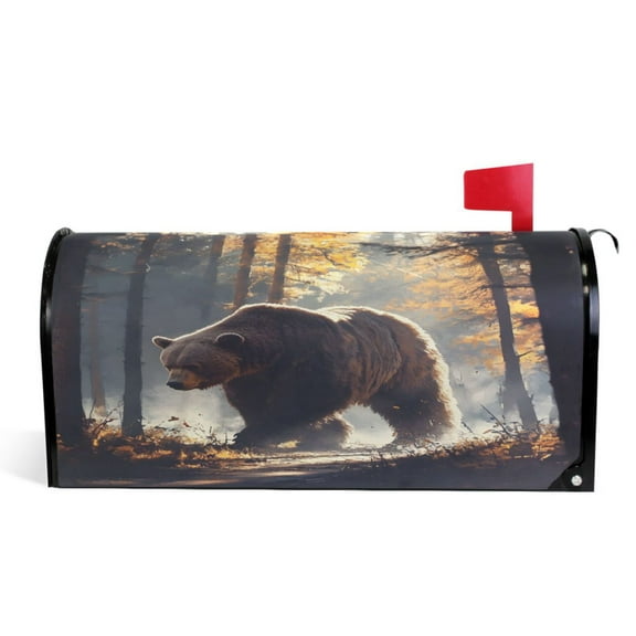 Ryvnso Mailbox Cover Magnetic A Bear in Autumn Forest Mailbox Wrap Large Size 25.5x21 Inch
