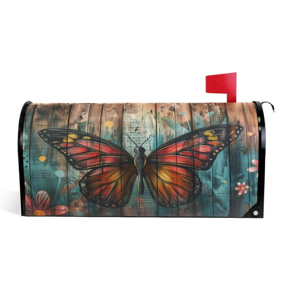 Ryvnso Mailbox Cover Magnetic A Butterfly on Wood Mailbox Wrap Large Size 25.5x21 Inch