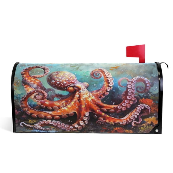 Ryvnso Mailbox Cover Magnetic Abstract Octopus in Sea Mailbox Wrap Large Size 25.5x21 Inch