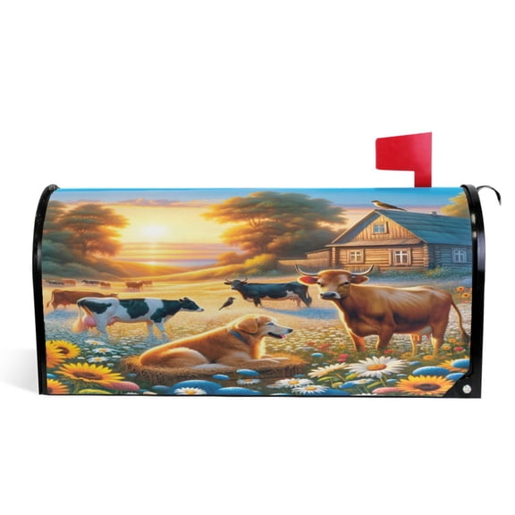 Ryvnso Mailbox Cover Magnetic Animals on Wild Field with Sunset Mailbox Wrap Large Size 25.5x21 Inch