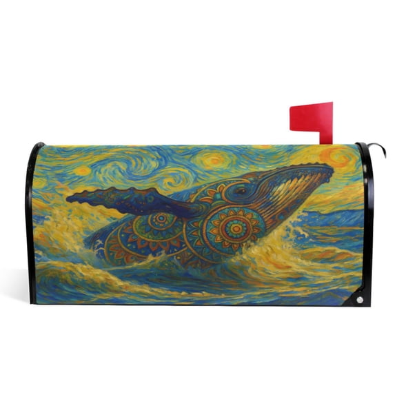 Ryvnso Mailbox Cover Magnetic Art Whale Oil Paint Mailbox Wrap Large Size 25.5x21 Inch