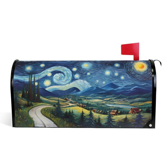 Ryvnso Mailbox Cover Magnetic Blue Night Mailbox Wrap Large Size 25.5x21 Inch
