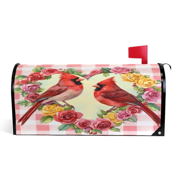 Ryvnso Mailbox Cover Magnetic Cardinals in Hearts Mailbox Wrap Large Size 25.5x21 Inch
