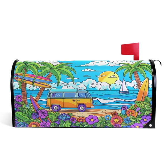 Ryvnso Mailbox Cover Magnetic Cartoon Summer Beach Mailbox Wrap Large Size 25.5x21 Inch