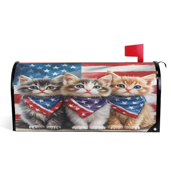Ryvnso Mailbox Cover Magnetic Cat American Flag Mailbox Wrap Large Size 25.5x21 Inch