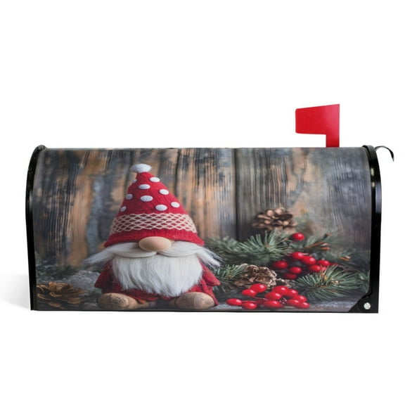 Ryvnso Mailbox Cover Magnetic Christmas Gnome Wooden Mailbox Wrap Large Size 25.5x21 Inch