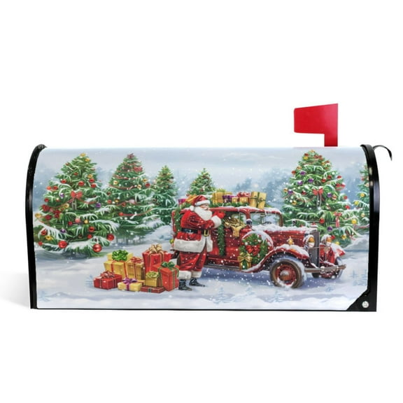 Ryvnso Mailbox Cover Magnetic Christmas Snowflake Santa Claus Mailbox Wrap Large Size 25.5x21 Inch