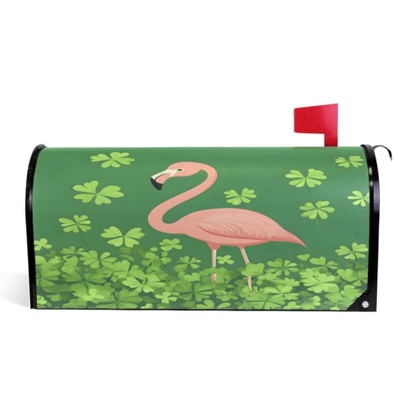 Ryvnso Mailbox Cover Magnetic Clover Leaf Flamingo Mailbox Wrap Large Size 25.5x21 Inch