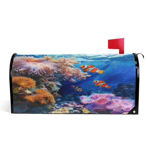Ryvnso Mailbox Cover Magnetic Clownfish and Corals in Ocean Mailbox Wrap Large Size 25.5x21 Inch