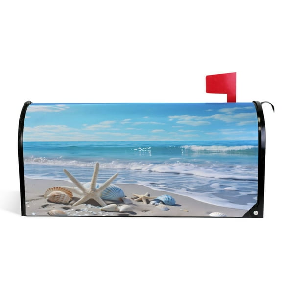 Ryvnso Mailbox Cover Magnetic Conch Starfish on Summer Beach Mailbox Wrap Large Size 25.5x21 Inch