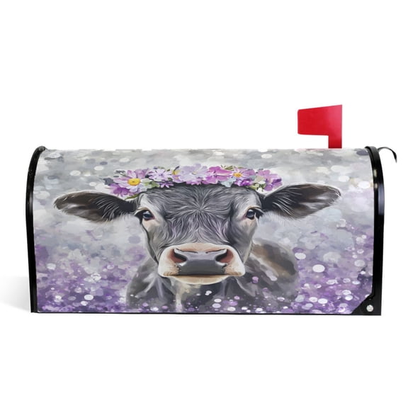 Ryvnso Mailbox Cover Magnetic Cow Wearing Flower Mailbox Wrap Large Size 25.5x21 Inch