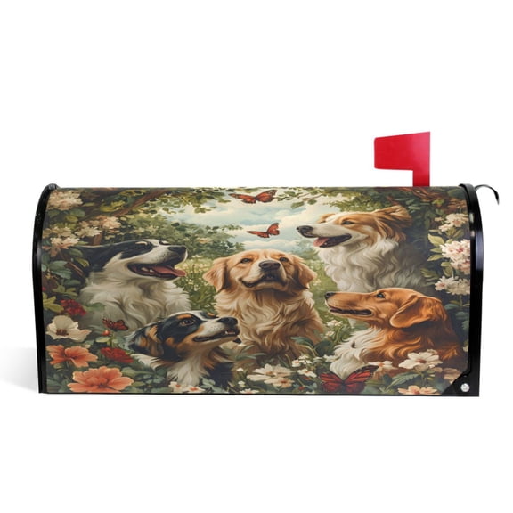 Ryvnso Mailbox Cover Magnetic Cute Dog Forest Mailbox Wrap Large Size 25.5x21 Inch
