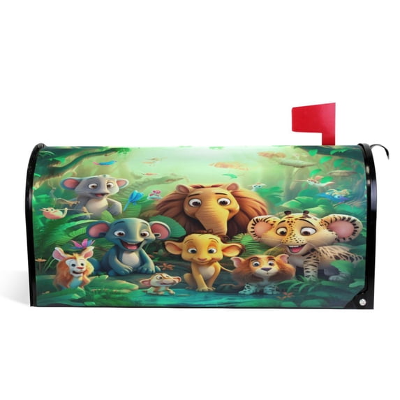 Ryvnso Mailbox Cover Magnetic Cute Elephants in Forest Mailbox Wrap Large Size 25.5x21 Inch