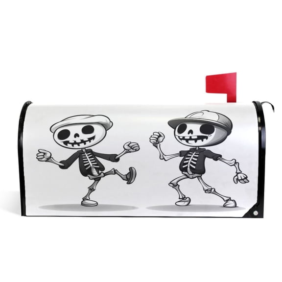 Ryvnso Mailbox Cover Magnetic Cute Skeleton Dancing Mailbox Wrap Large Size 25.5x21 Inch