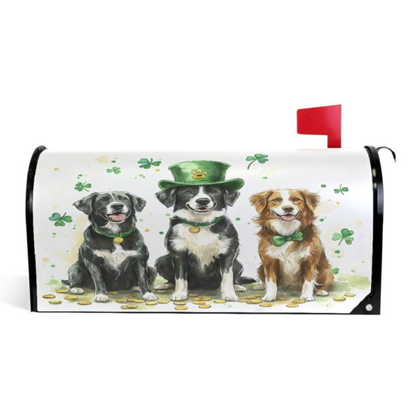 Ryvnso Mailbox Cover Magnetic Dogs Clover Mailbox Wrap Large Size 25.5x21 Inch