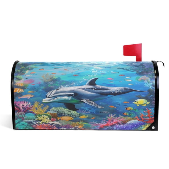 Ryvnso Mailbox Cover Magnetic Dolphin and Fish under Sea Mailbox Wrap Large Size 25.5x21 Inch
