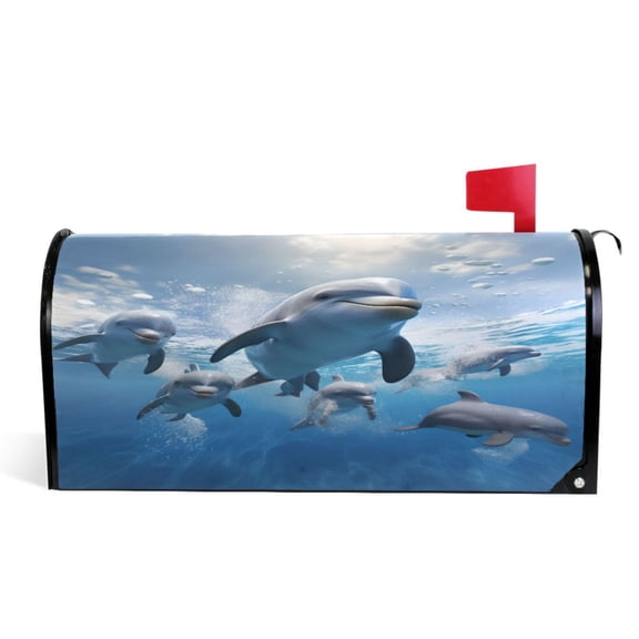 Ryvnso Mailbox Cover Magnetic Dolphins Mailbox Wrap Large Size 25.5x21 Inch