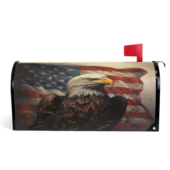 Ryvnso Mailbox Cover Magnetic Eagle with Flag Mailbox Wrap Large Size 25.5x21 Inch