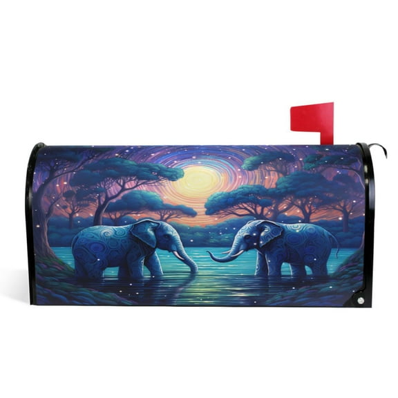 Ryvnso Mailbox Cover Magnetic Elephants in Forest Mailbox Wrap Large Size 25.5x21 Inch
