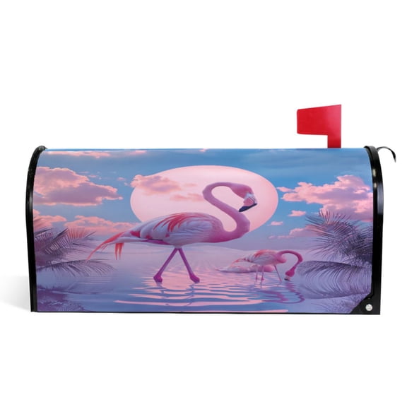 Ryvnso Mailbox Cover Magnetic Flamingo with Moon Mailbox Wrap Large Size 25.5x21 Inch