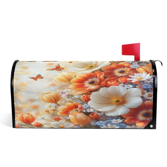 Ryvnso Mailbox Cover Magnetic Flower Butterfly Mailbox Wrap Large Size 25.5x21 Inch