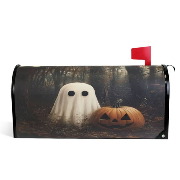 Ryvnso Mailbox Cover Magnetic Forest with Ghosts Pumpkin Mailbox Wrap Large Size 25.5x21 Inch