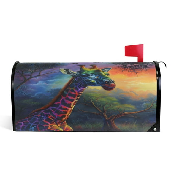 Ryvnso Mailbox Cover Magnetic Giraffe in Forest and Rainbow Mailbox Wrap Large Size 25.5x21 Inch