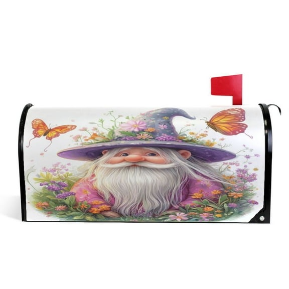 Ryvnso Mailbox Cover Magnetic Gnomes Butterfly Mailbox Wrap Large Size 25.5x21 Inch