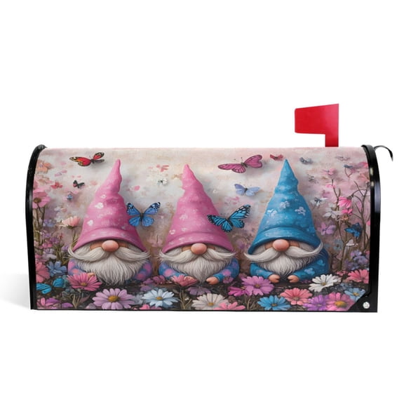 Ryvnso Mailbox Cover Magnetic Gnomes and Butterfly Mailbox Wrap Large Size 25.5x21 Inch