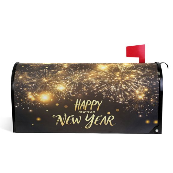 Ryvnso Mailbox Cover Magnetic Happy New Year Print Mailbox Wrap Large Size 25.5x21 Inch