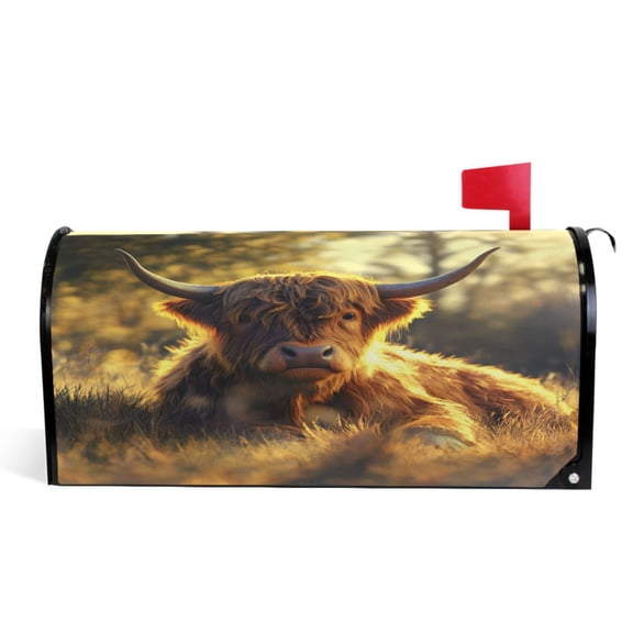 Ryvnso Mailbox Cover Magnetic Highland Cattle Sunset Mailbox Wrap Large Size 25.5x21 Inch