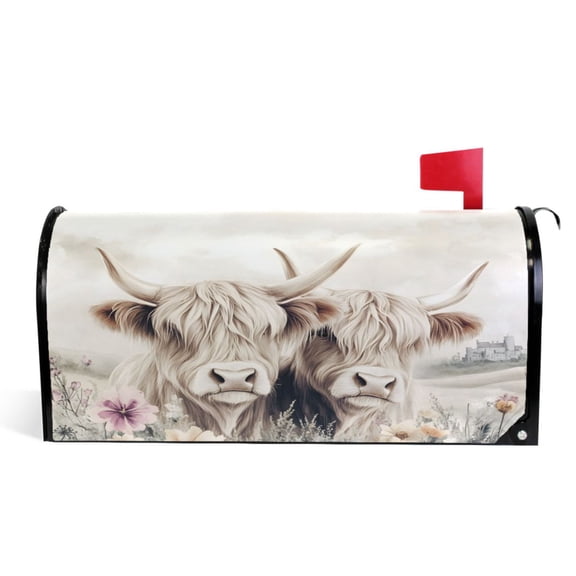 Ryvnso Mailbox Cover Magnetic Highland Cattle in Field Mailbox Wrap Large Size 25.5x21 Inch