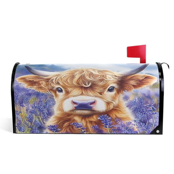 Ryvnso Mailbox Cover Magnetic Highland Cattle in Lavender Mailbox Wrap Large Size 25.5x21 Inch