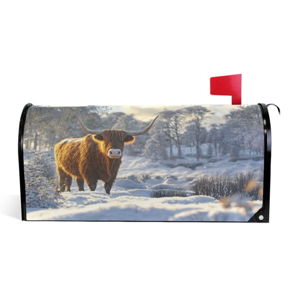 Ryvnso Mailbox Cover Magnetic Highland Cattle in Winter Mailbox Wrap Large Size 25.5x21 Inch