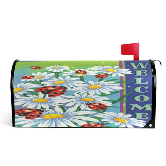 Ryvnso Mailbox Cover Magnetic Ladybugs Daisy Flowers Mailbox Wrap Large Size 25.5x21 Inch