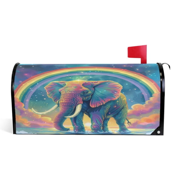 Ryvnso Mailbox Cover Magnetic Magic Elephant with Rainbow Mailbox Wrap Large Size 25.5x21 Inch
