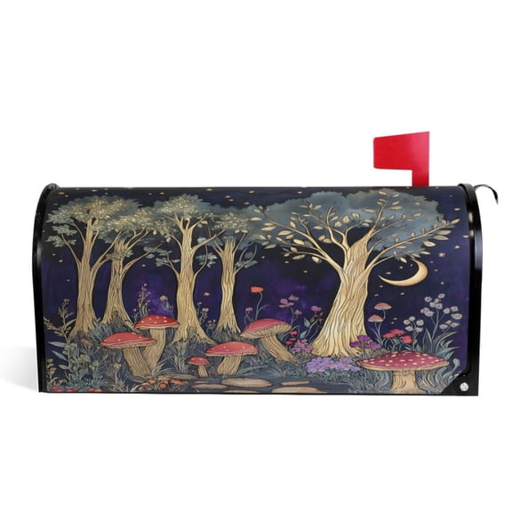 Ryvnso Mailbox Cover Magnetic Mushroom Forest Mailbox Wrap Large Size 25.5x21 Inch