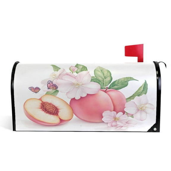 Ryvnso Mailbox Cover Magnetic Peach Flowers Mailbox Wrap Large Size 25.5x21 Inch