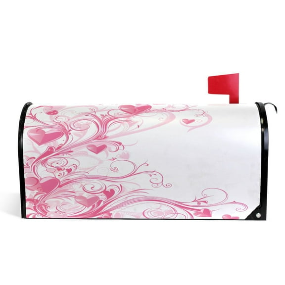 Ryvnso Mailbox Cover Magnetic Pink Hearts Swirls Mailbox Wrap Large Size 25.5x21 Inch