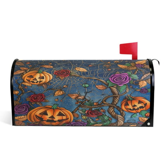 Ryvnso Mailbox Cover Magnetic Pumpkin Roses Mailbox Wrap Large Size 25.5x21 Inch
