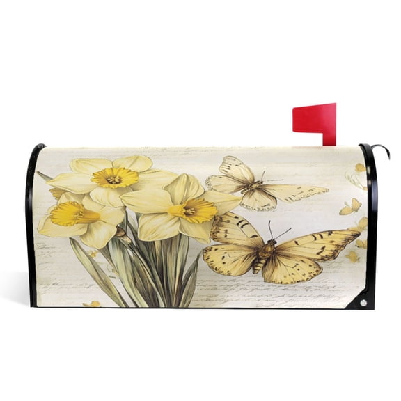 Ryvnso Mailbox Cover Magnetic Retro Butterfly Mailbox Wrap Large Size 25.5x21 Inch